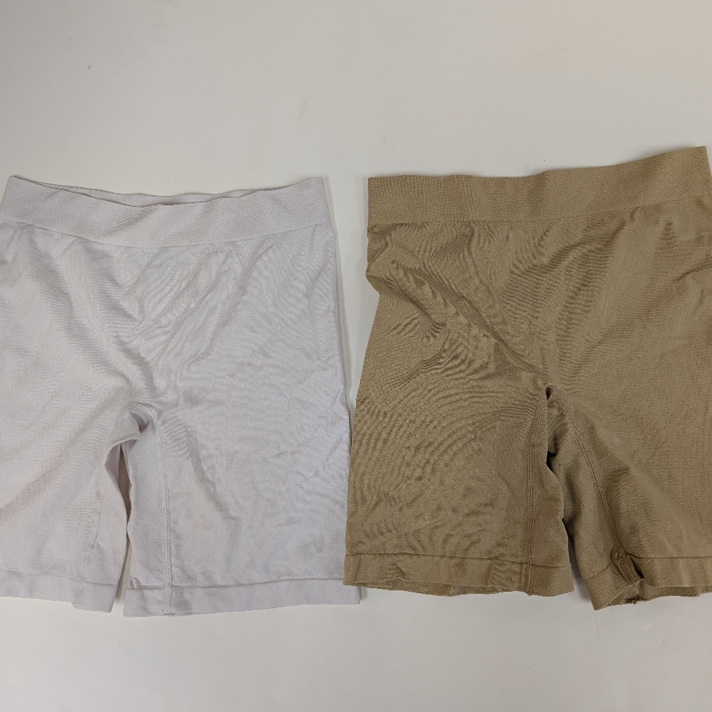 Lot Of Two Nude And Pink Bike Shorts Nylon Under Garments 6.5 Inch Large [231]